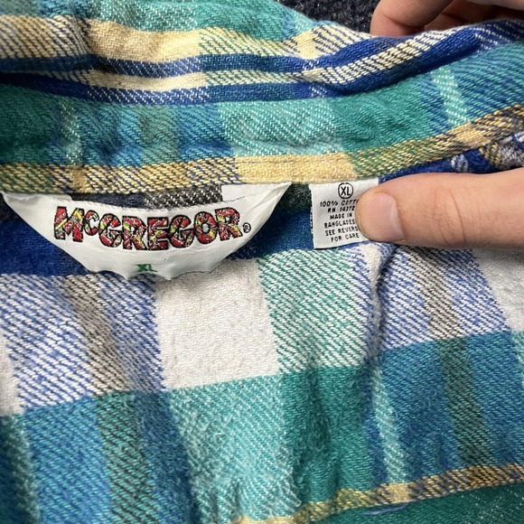 Vintage McGregor Shirt Mens XL Blue Green Plaid Flannel Button Front Cotton - Picture 2 of 6